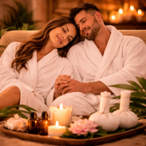 Couple enjoying peaceful spa retreat at Shaakya Spa